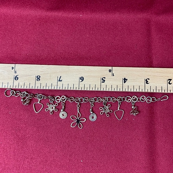 Silver Handmade Artisan Charm Bracelet, 7" With Hook Clasp. - Picture 6 of 7